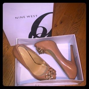 Nine West Tan Peep-toe Pumps